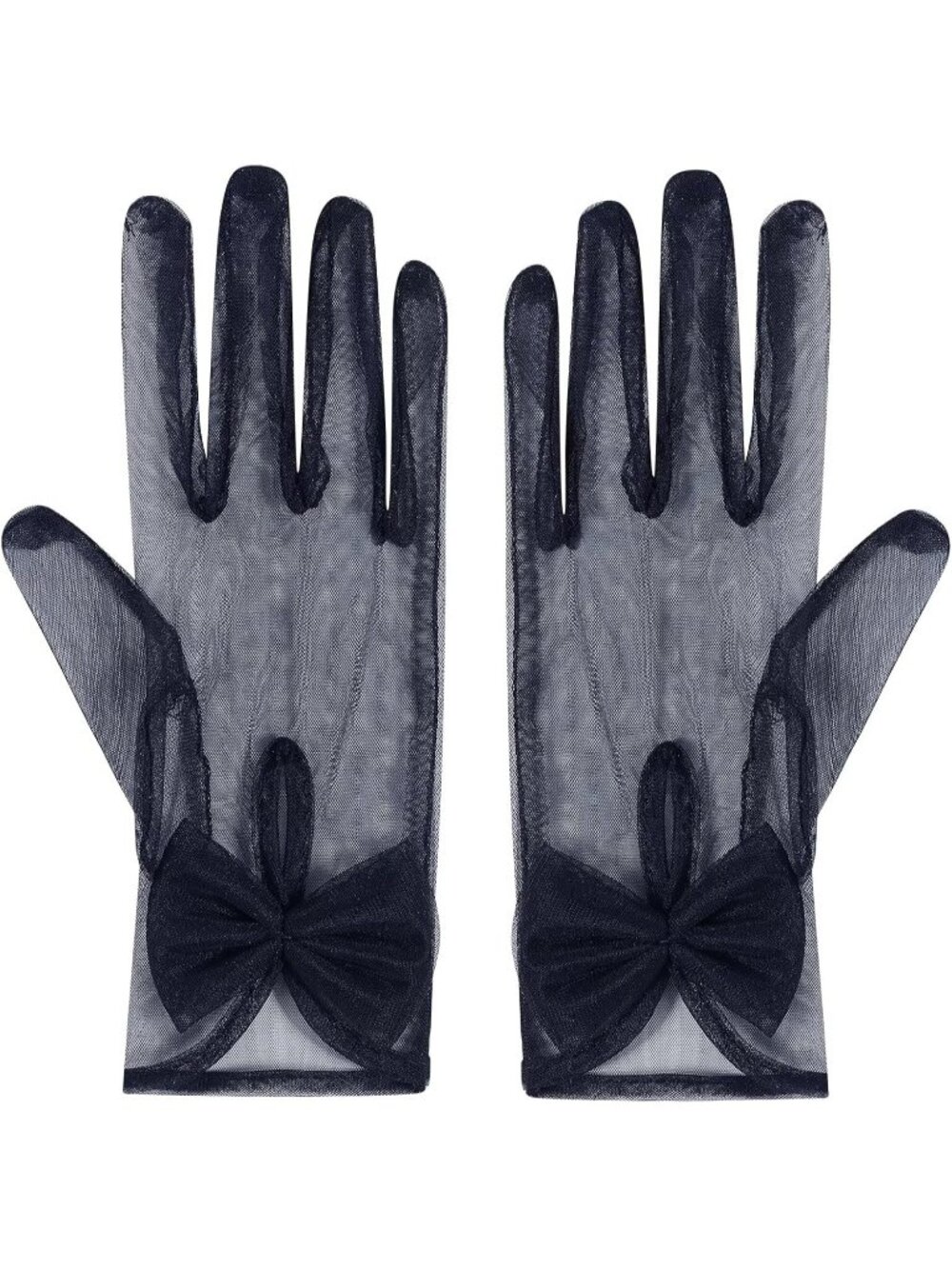 Women's Navy Lace 1920s Opera Party Tulle Wrist Length Short Sheer Mesh Gloves